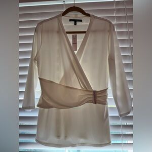 White House Black Market Ivory Wrap Blouse NWT Size L
